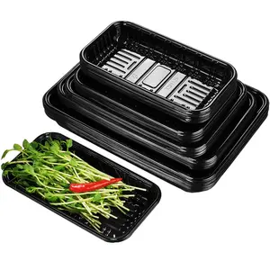 Recipiente de plástico preto para alimentos, recipiente para viagem de qualidade alimentar, caixa de embalagem para salada, caixa de plástico, caixa de utilidades