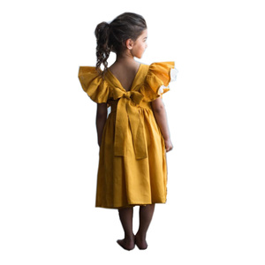 Vestido <span class=keywords><strong>de</strong></span> Lino Color Mostaza para Niña con Manga con Volantes, Vestido Tipo Pinafore <span class=keywords><strong>de</strong></span> Lino para Niñas, Vestidos <span class=keywords><strong>de</strong></span> Lino y Algodón para Niñas Pequeñas - Product Image 6