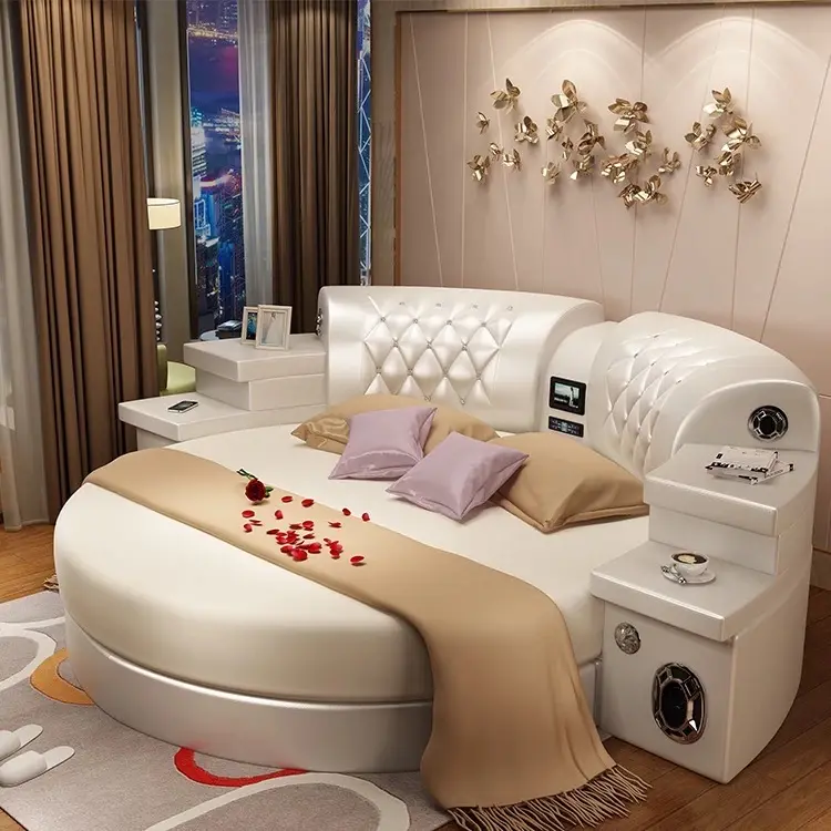 ベッドルーム家具モダンヨーロピアンスタイル多機能マッサージラウンドベッド収納機能付き
