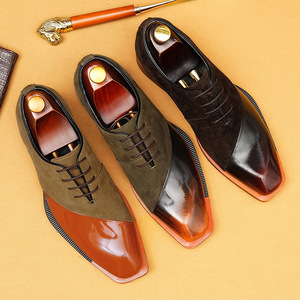 Leather men's dress <b>shoes</b> with contrasting suede and color blend, business formal style, Oxford style men's <b>shoes</b> - Product Image 4