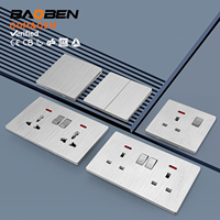 Interruptor de Pared BAOBEN Estándar Británico Color Gris Plateado, Enchufe de Pared Universal con Carga USB, Enchufe de 86mm*146mm
