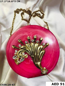 Designer-crafted Ladies Evening Bridal <b>Clutch</b> Handmade of Resin, Decorated with Stone Studs and Rhinestones in Ethnic Style - Product Image 3