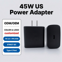 Cargador Rápido Tipo C de 45W con Protección PD 3.0 y OVP para Teléfono Móvil, Tableta, Portátil, Enchufe de Pared, Fuente de Alimentación Eléctrica