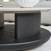 Table basse ronde moderne en faux marbre et bois avec structure en acier et rangement, écologique, pour salon et appartement