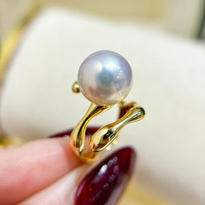 Support de bague en argent S925, accessoires de perles DIY, perles rondes de 8 à 10 mm, simple, bijoux en argent 10442 - Product Image 1