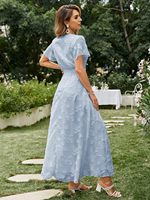 Robe longue florale bleu ciel pour femme, col en V, manches à volants, style bohème, robe de plage, fabrication sur mesure, vente en gros