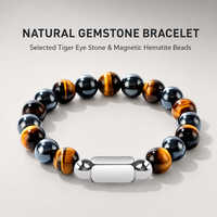Bracelet en pierre œil de tigre jaune, perles magnétiques de 10 mm, perles carrées en acier inoxydable, lettrage gravé personnalisé, bijoux en gros