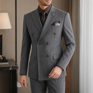Costume de <span class=keywords><strong>mariage</strong></span> de luxe croisé à revers pointus pour <span class=keywords><strong>homme</strong></span>, 2 pièces, style italien, infroissable, tenue de cérémonie professionnelle pour <span class=keywords><strong>homme</strong></span> - Product Image 3