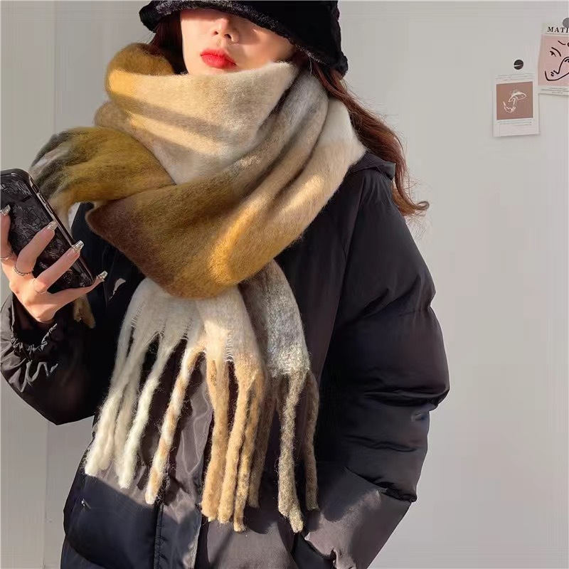 [Grigio marrone] grande sciarpa con nappe arcobaleno-intorno al 230