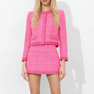 OEM Custom Clothing Manufacturers Women's Custom Designer Tweed Two-Piece <b>Set</b> Crew Neck <b>Blazer</b> Short Skirt Solid Color Winter - Product Image 1
