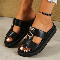 Sandales d'été compensées à bout ouvert pour femme, style claquettes, pour l'extérieur