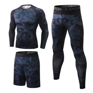 Herbst Winter Camo Striped Print Fitness Lauftraining Sporta nzug Herren Gym Wear 3 Pcs Fitness Kleidung Set