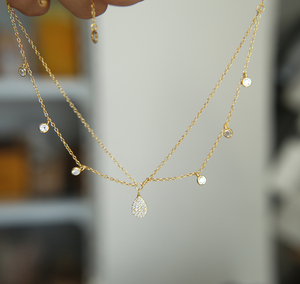 Promotion 2023 Fashion <strong>Thin</strong> <strong>Chain</strong> Dainty Cz Drop Pear Dangle Charm Double Layer Women <strong>Necklace</strong> - Product Image 3