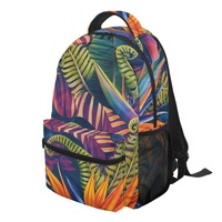 Sac à dos personnalisé avec imprimé feuilles hawaïennes, sac à dos en polyester entièrement imprimé avec bretelles réglables pour les voyages et l'école
