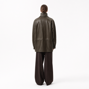 <span class=keywords><strong>Manteau</strong></span> mi-long en peau d'agneau semi-cirée <span class=keywords><strong>vert</strong></span> olive pour <span class=keywords><strong>femme</strong></span>, col à volants, ceinture ajustable, coupe-vent décontracté d'hiver avec fermeture éclair - Product Image 5