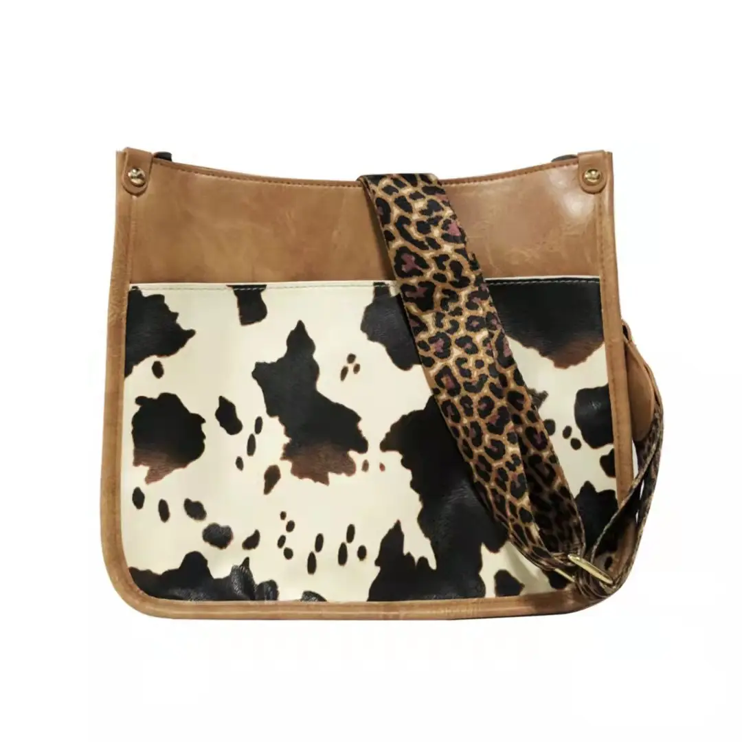 Latest Monogram Women Leopard Guitar Straps Crossbody Purses Adjustable Shoulder Strap Cow Printed Vegan Leather Sling Bag