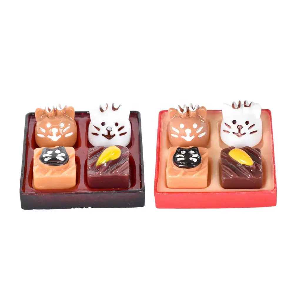 HENGXIN Miniature Food Toys 3D Simulation Japanese Cartoon Cat Cake Chocolate Bento Resin Charms For Dollhouse Decoration