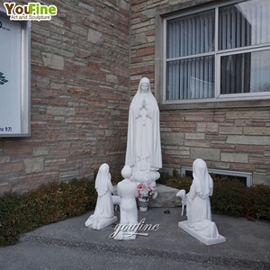 Thánh nghệ thuật nhà thờ tôn giáo cuộc sống Kích thước bức tượng đá cẩm thạch Fatima điêu khắc với ba trẻ em - Product Image 4