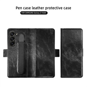 Funda con tapa magnética de cuero de lujo con tarjetero para Samsung Galaxy <span class=keywords><strong>Z</strong></span> Fold6 y Fold 5 y 4 5G con cubierta con ranura para bolígrafo + vidrio frontal - Product Image 3