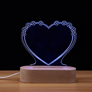 Hot bán 7 màu đèn khô <span class=keywords><strong>x</strong></span>óa bảng Acrylic LED gỗ sồi cơ sở 3D Máy tính để bàn Lưu ý Memo ánh sáng ban đêm - Product Image 4