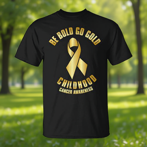 Camiseta con lazo dorado para la concienciación sobre el cáncer infantil Be Bold Go Gold - Product Image 3