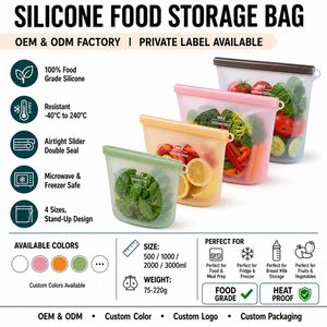 LA Custom Logo Free Reusable Food Grade Silicone <b>Ziplock</b> Food Storage <b>Bags</b> Airtight Stand up Freezer Microwave Safe OEM ODM - Product Image 1
