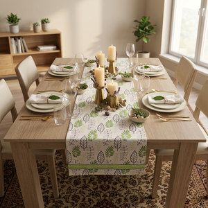 Chemin de table imprimé feuilles de coton, nappe florale réutilisable pour la maison, les fêtes et les mariages - Product Image 4