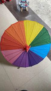 ร่มไม้ไผ่ผ้าไหมไนลอนสีรุ้ง งานฝีมือไม้ไผ่ทำมือโดยซัพพลายเออร์ - Product Image 5
