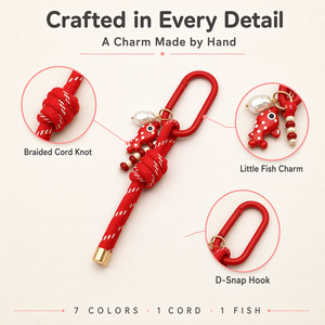 Handmade Fish Charm Braided <strong>Keychain</strong>, Colorful Cord Lanyard with D Snap Hook and Pearl Bead, Cute Gift for Kids - Product Image 6