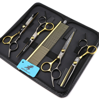Kit de Toilettage pour Chiens 6.0 Pouces Noir et Or BG 03 : Ciseaux à Dents Hautes, Ciseaux en Forme d'Animaux, Ensemble de 4 Ciseaux pour Animaux de Compagnie PTS-044