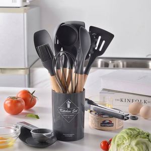 12/14-Piece Non-Stick Heat Resistant Cooking Utensils Set Food Grade Silicone Kitchen <b>Tools</b> Wood Durable Home Kitchen - Product Image 5