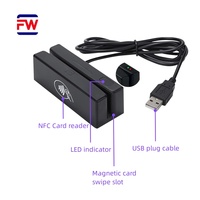 Lecteur de cartes magnétiques et NFC sans contact 2-en-1 FUWEI MSR98-RF pour 1 support certifié CE/FCC/ROHS USB/RS485/RS232