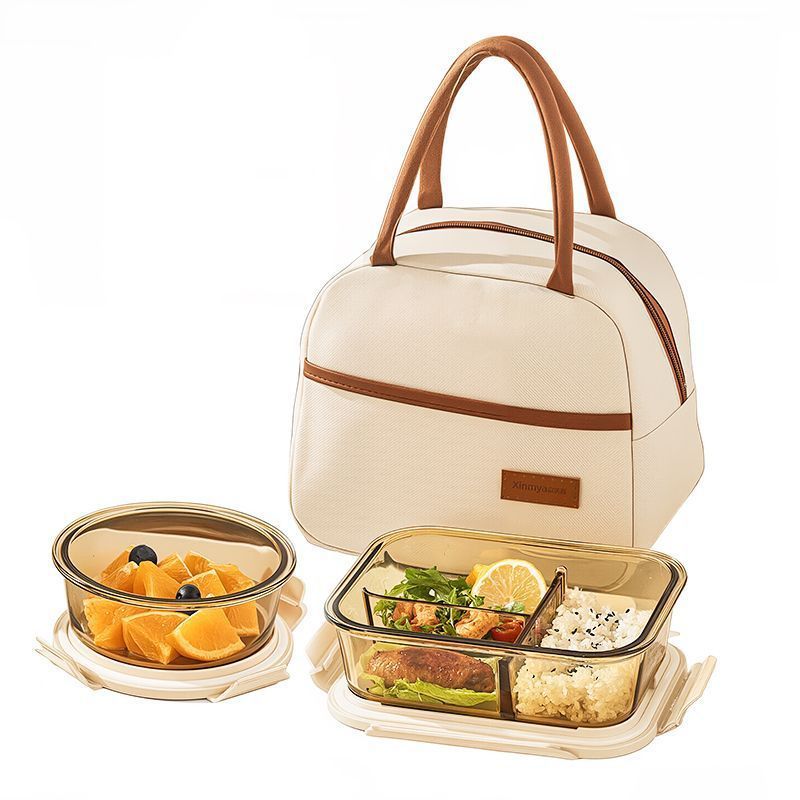 Glass Lunch Box Food Container Fruit Bowl High Temperature Resistant Microwave Safe Bento Boxes with Printing for Kitchen Use