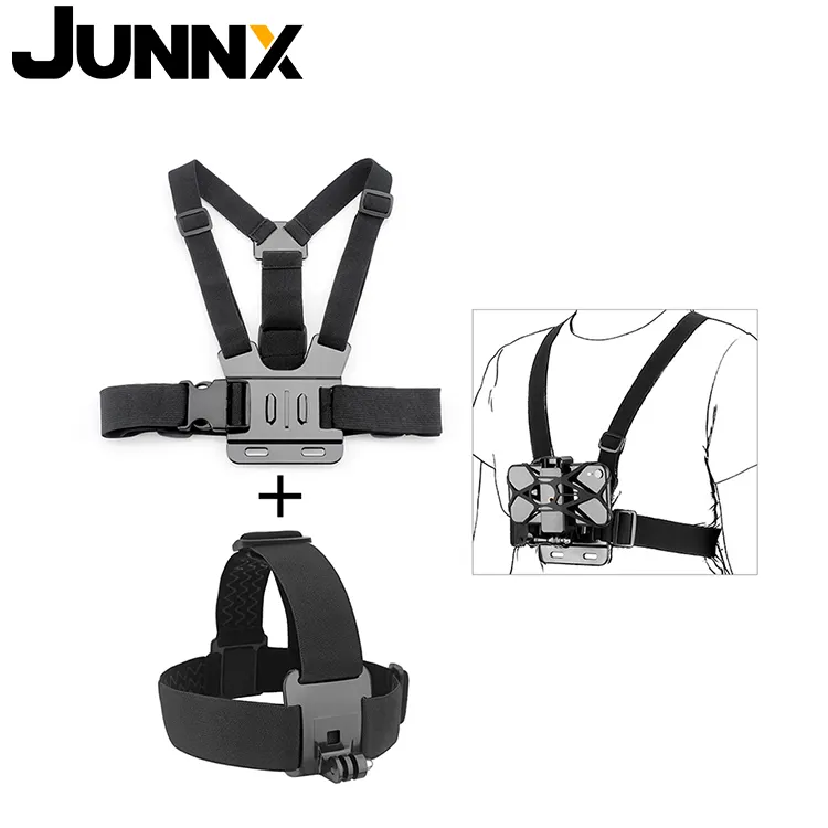 JUNNX Cell Phone Bicycle Rubber Grip Silicone Band Head Chest Strap Set for Gopro Hero Max DJI Sports Camera