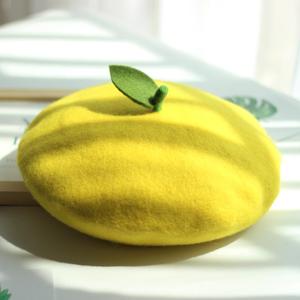 Fresh Cute Fruit Girl Soft Painter Hat Lovely Wool Felt Orange pink Gift Green Leaf Handmade Warm Beret Ladies - Product Image 4