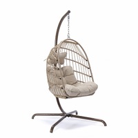 Fauteuil suspendu en rotin PE pliable avec support en métal, chaise à bascule de patio extérieure, coussin imperméable pour jardin
