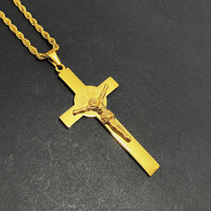 성 베네딕트 십자가 펜던트 목걸이 80mm 스테인리스 스틸 18k 금 십자가 목걸이 기독교 장신구 - Product Image 3