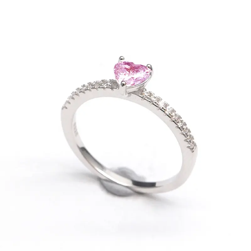 Personnalisé coeur anneaux bijoux femmes 925 argent sterling cubique zircone coeur anneau plaqué or anneaux de mariage