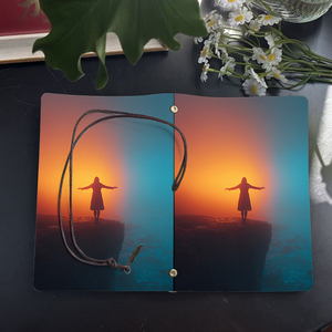 Cuaderno de oficina A6 hecho a mano en Metal estético Vintage hoja suelta 160 páginas Tether colgante de Metal con <span class=keywords><strong>mujer</strong></span> acantilado puesta de sol Ope - Product Image 4