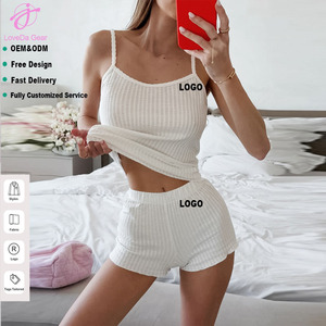 Loveda - Conjunto de Pijama de Dos Piezas para Mujer, Camiseta sin Mangas Blanca <span class=keywords><strong>y</strong></span> Pantalones Cortos, Ropa de Dormir Suave, con Logotipo Personalizado al por Mayor - Product Image 1