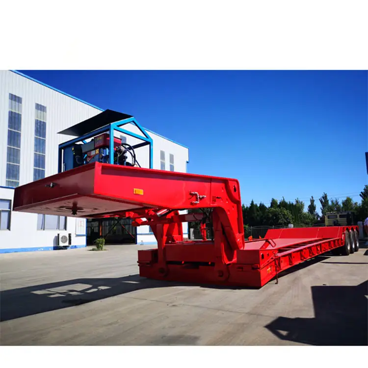 Factory Price 3 Axle 60 T 80 120 Tons Hydraulic Ramp Low Bed Semi Low Loader Lowbed Truck Trailer