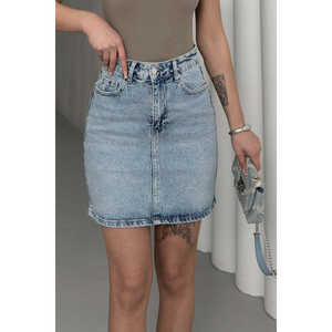 Distressed Floral Print Short Denim <b>Skirt</b> <b>Y2K</b> Style with Button Decoration Casual to Formal Summer and Autumn Season - Product Image 1