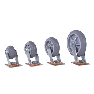 Rueda giratoria de goma gris TPR para muebles con tornillo de fijación y freno, rueda para expositor industrial. - Product Image 1