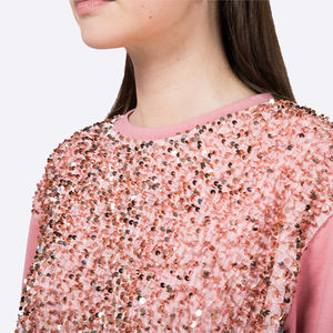 <span class=keywords><strong>Pull</strong></span>-over <span class=keywords><strong>rose</strong></span> à col ras du cou côtelé pour l'automne-hiver Sweat-shirt en coton à paillettes brillantes avec logo personnalisé - Product Image 3
