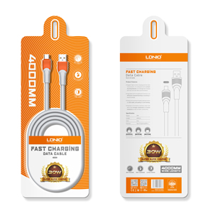 Câble de données LDNIO LS604, nouveau, 4 mètres, USB-micro Type-C et charge pour <span class=keywords><strong>iPhone</strong></span>, type 30W, TPE - Product Image 1