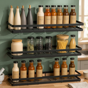 Étagère à épices murale en métal à trois niveaux pour la cuisine, design minimaliste, finition peinture durable - Product Image 6