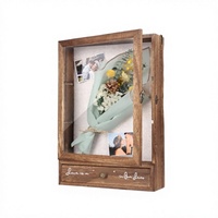 Cadre en bois brun rectangulaire grand format 11x16 avec tiroirs et étagères amovibles pour vitrines, cadeaux de mariage et de fête prénuptiale