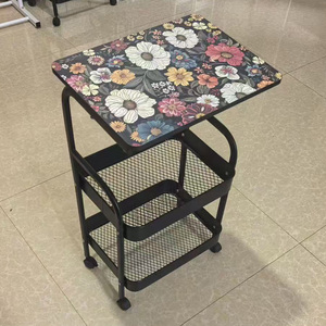 Carrito Rodante Utilitario Moderno de 3 Niveles y 4 Ruedas con Tabla de Madera y Cajón, Carrito de Almacenamiento Metálico para Cocina, <span class=keywords><strong>Baño</strong></span> y Sala de Estar - Product Image 2