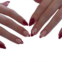 Ongles à presser 3D floraux rouge bordeaux style français, best-sellers transfrontaliers, pointes courtes en forme d'amande, vente en gros, logo personnalisé