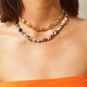 QIAMNI Collier Ras Du Cou Tendance Bohème Avec Perles Et Coquillages - Bijoux De Plage Pour Femmes Et Filles, Perle + Coquillage, Perle Coquillage